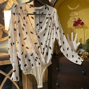 ASTR The Label surplice wrap body suit black cream sheer large